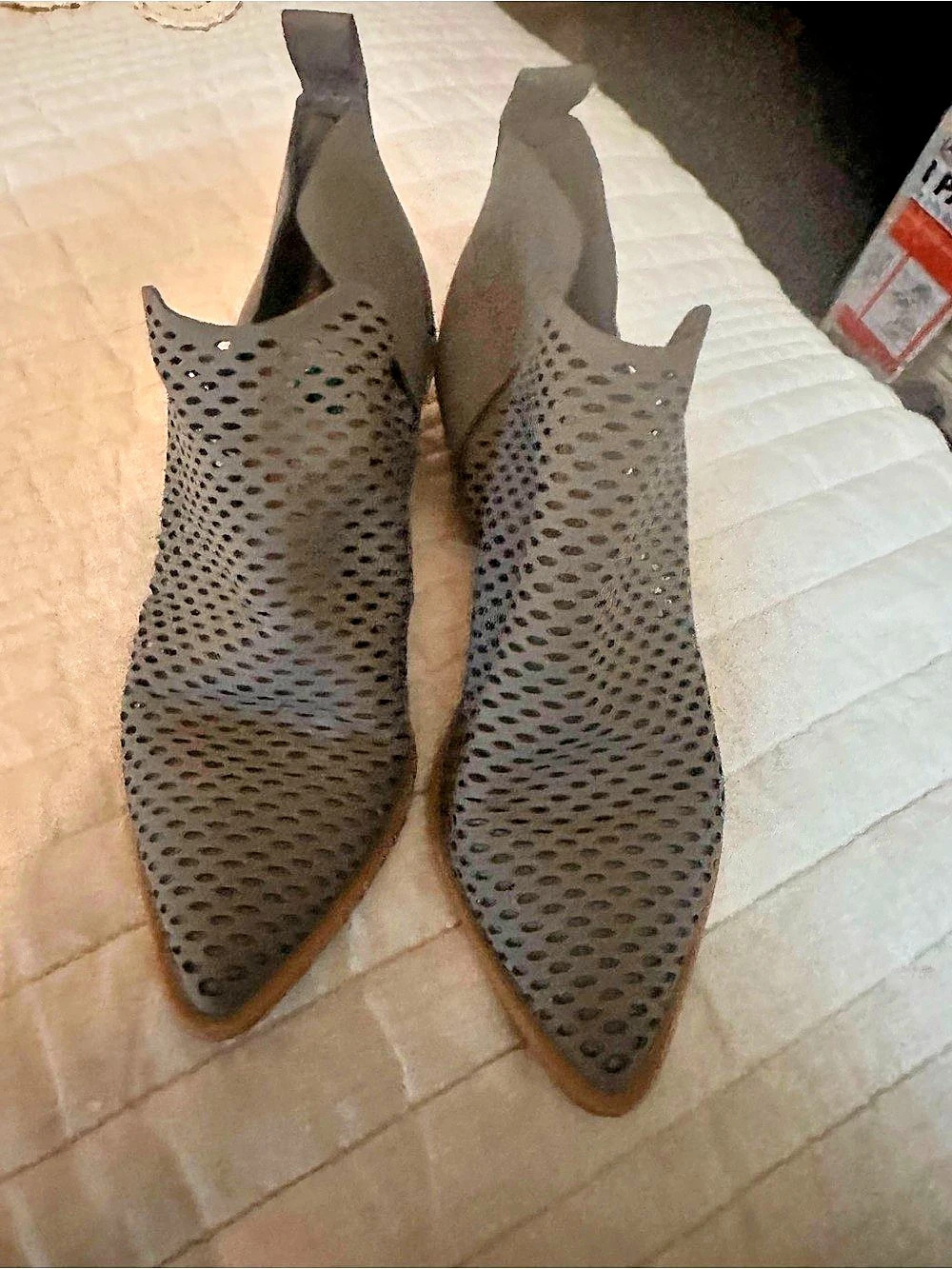 Dolce Vita Sher Perforated Bootie Heels in Gray